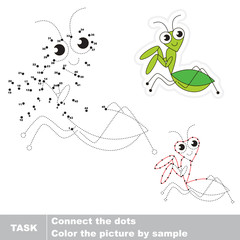 Little green mantis. Vector numbers game. 