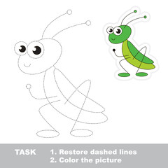 Cute grasshopper to be traced. Vector trace game.