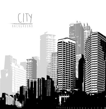 Black and white panorama of cityscape with place for your text.