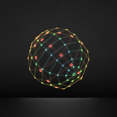 3d Sphere. Global Digital Connections. Technology Concept. Vector Illustration. Wireframe Object with Lines and Dots. Geometric Shape for Design. Lattice Geometric Element, Emblem and Icon. 