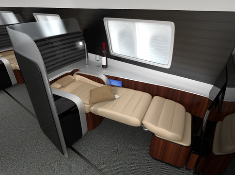 Luxurious business class interior. 3D rendering image in original design.