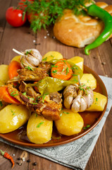 Slow-cooked stew with tender lamb meat, potatoes and vegetables