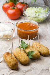 Ration of Croquettes. Typical Tapa of Spanish Cuisine with Rusti