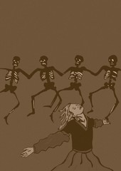 Fototapeta na wymiar Dancing with skeletons vintage