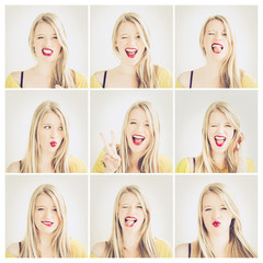 Set of girl's portraits with different emotions