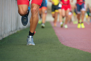 Fototapeta premium Marathon running race people competing in fitness and healthy active lifestyle