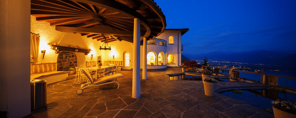 Exterior of a modern house in the night