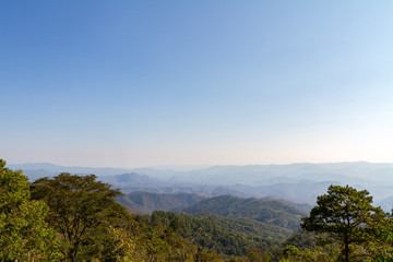 Landscape view from mountain top with haze