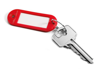 red key label with a key on white background