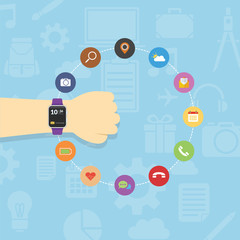 Fist hand wearable technology smartwatch with flat design
