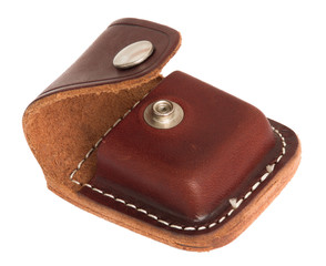 Leather bag for lighters isolated on white background