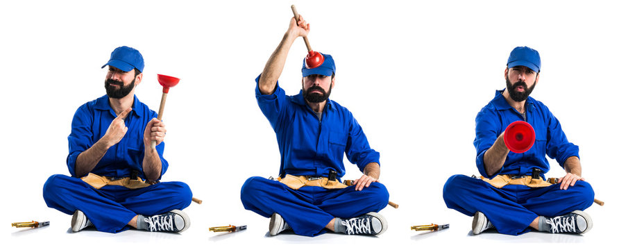 Plumber man with his plunger