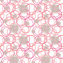 Floral seamless pattern in retro style, cute flowers white background with circles
