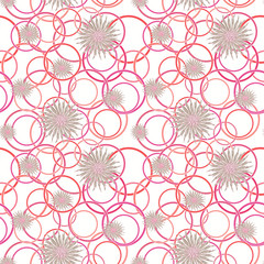Floral seamless pattern in retro style, cute flowers white background with circles