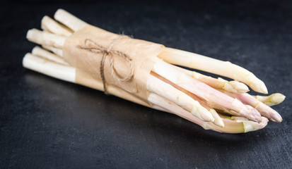 White Asparagus (close-up shot) on slate