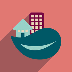 Flat web icon with long shadow Eco-house 