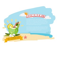 coconut water on the beach. summer hollidays concept - vector