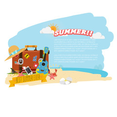 travel bag on the beach . holiday concept - vector