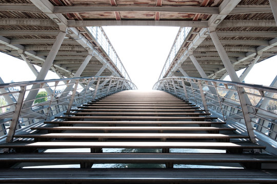 Enrance to the pedestrian bridge Passerelle L&eacute;opold-S&eacute;dar-Senghor via river Seine