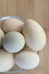 Raw eggs in different colors and sizes