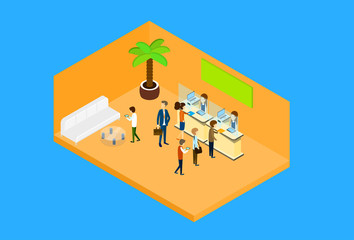 Business People In Office Hall Woman Reception Client 3d Isometric