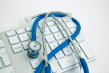Stethoscope on the keyboard. computer security