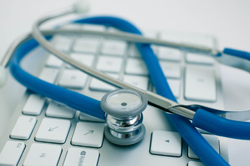 Stethoscope on the keyboard. computer security