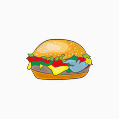 Cheeseburger on white background.