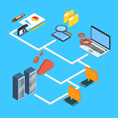 Computer Device Laptop, Cell Smart Phone Database Cloud Storage 3d Isometric Design