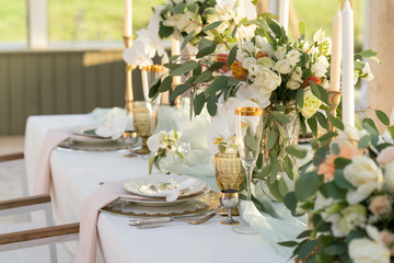 beautifully decorated table with flowers 