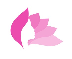 Beautiful profile of young  asian woman surrouded by pink flower petals- vector