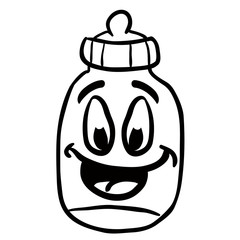 black and white baby bottle smiling