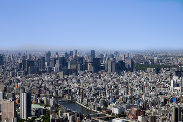 Fototapeta na wymiar Scenic aerial shot of Tokyo - blue sky and beautiful