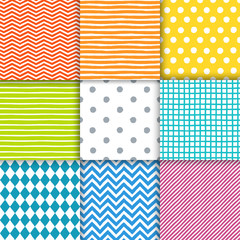 Set of 9 hand drawn painted geometric seamless patterns