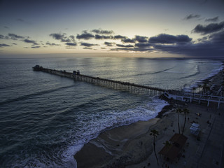 Oceanside pier at sunset. This is a single image aerial view from about 400'.
