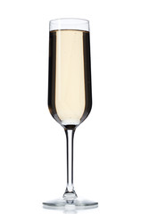 glass full of champagne over white background.