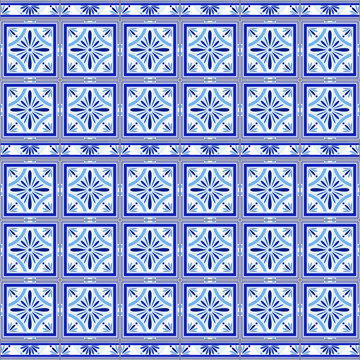 Vector Portuguese ceramic tiles wall with border. Tiles for bathroom, kitchen, patio. Old traditional vintage style
