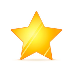 Glossy golden rating star with shadow on white