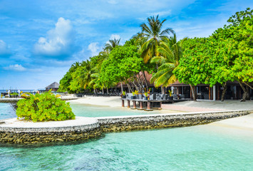 beauty of exotic island - maldives. Relax under umbrella