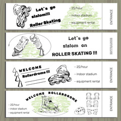 set hand drawn tickets on Rollerdrom with Roller Skate and equip