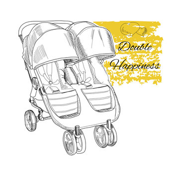  hand drawn stroller for twins. Double happiness