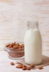 almond milk in a glass bottle