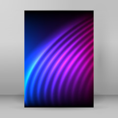 glowing curved lines purple background magazine format A4