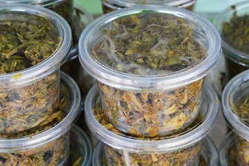 dried mackerel chili paste in plastic cup for sale