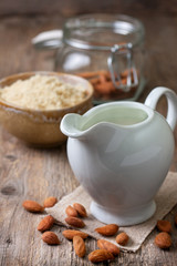 almond milk in the jug of milk