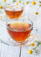 Chamomile tea in glass cups