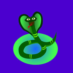 Cobra on a blue background, flat, cartoon