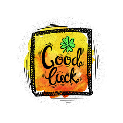 Good luck. Hand drawn letters and designs on watercolor background. 