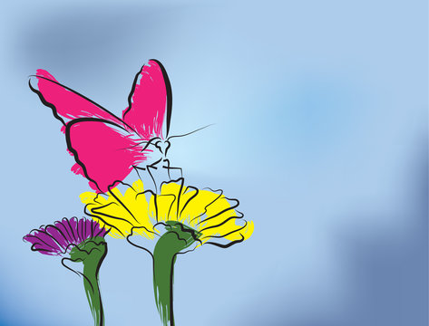 Abstract Butterfly on flowers