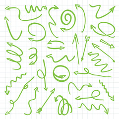 Green Drawn Arrows. Vector Illustration.